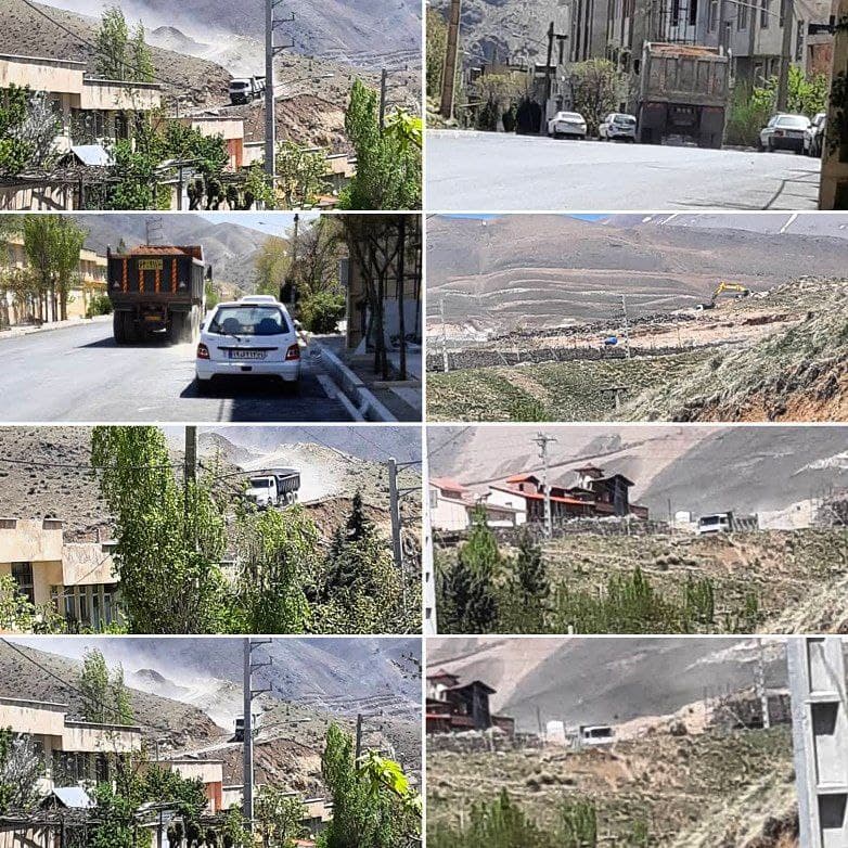 خاک‌برداری قابل توجه یک کوه در اطراف شهرک روح‌افزای دماوند/ سلب آسایش ساکنان از تردد‌های بی‌شمار کامیون‌های حمل خاک