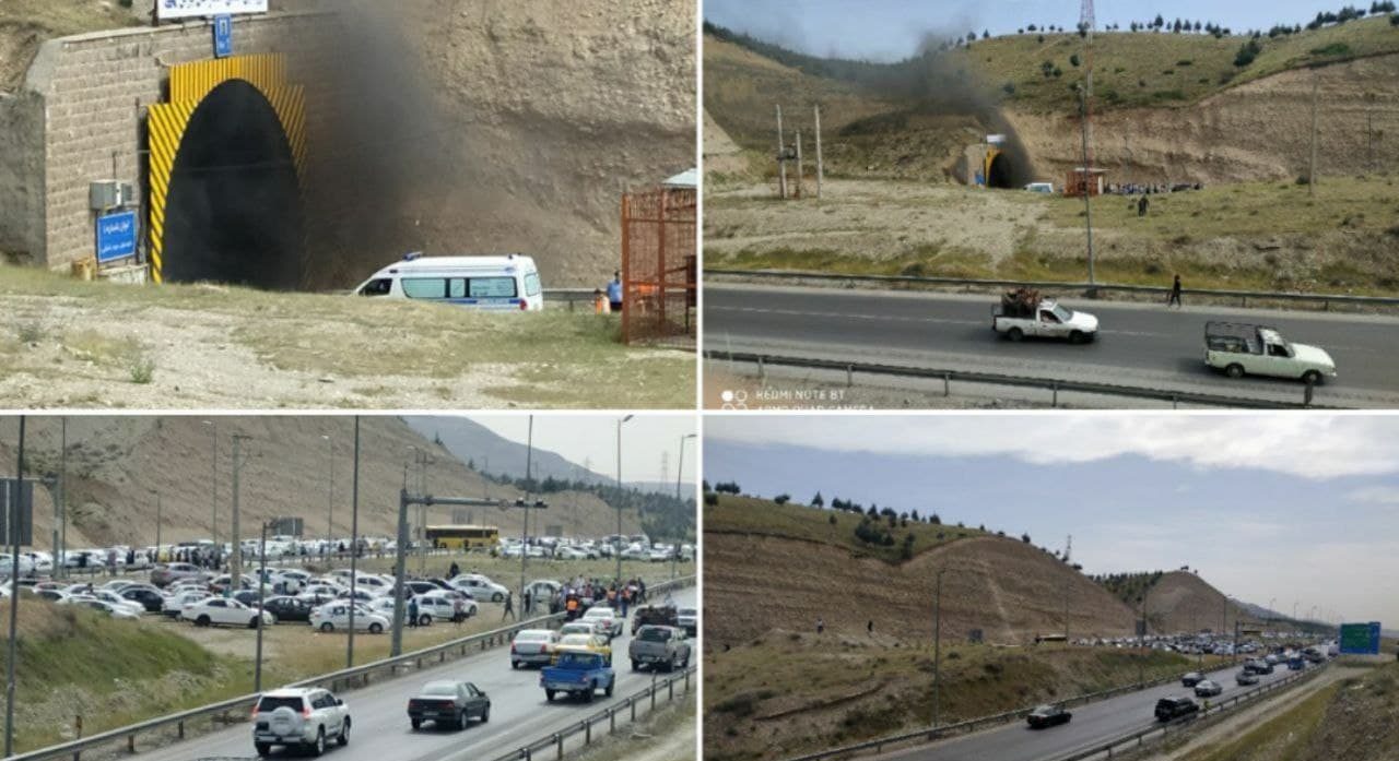 حریق یک دستگاه خودرو در تونل غرب به شرق آزادراه تهران – پردیس/ جاده مسدود شد+ تصاویر
