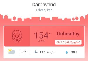 شاخص آلودگی هوای دماوند روی ۱۵۴ رفت؛ هوا برای همه ناسالم است