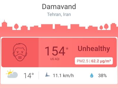 شاخص آلودگی هوای دماوند روی ۱۵۴ رفت؛ هوا برای همه ناسالم است