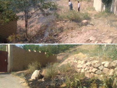 اطفای حریق گسترده یک باغ در روستای زان+ تصاویر