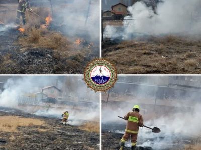 تلاش آتشنشانان برای مهار و کنترل حریق اراضی بایر در منطقه مشاء + تصاویر