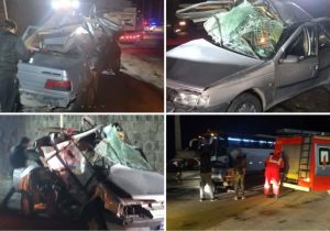 برخورد خودروی پژو ۴۰۵ با اتوبوس در محدوده امامزاده هاشم ۲ مصدوم برجای گذاشت+ تصاویر